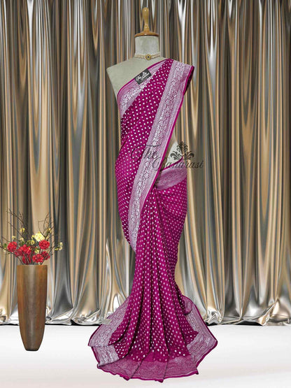 Strawberry Pink Khaddi Georgette Water Zari Banarasi Handloom Saree