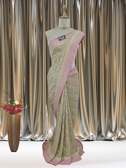 2D Shade Khaddi Georgette Water Zari Banarasi Handloom Saree