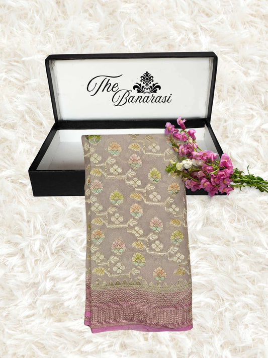 2D Shade Khaddi Georgette Water Zari Banarasi Handloom Saree