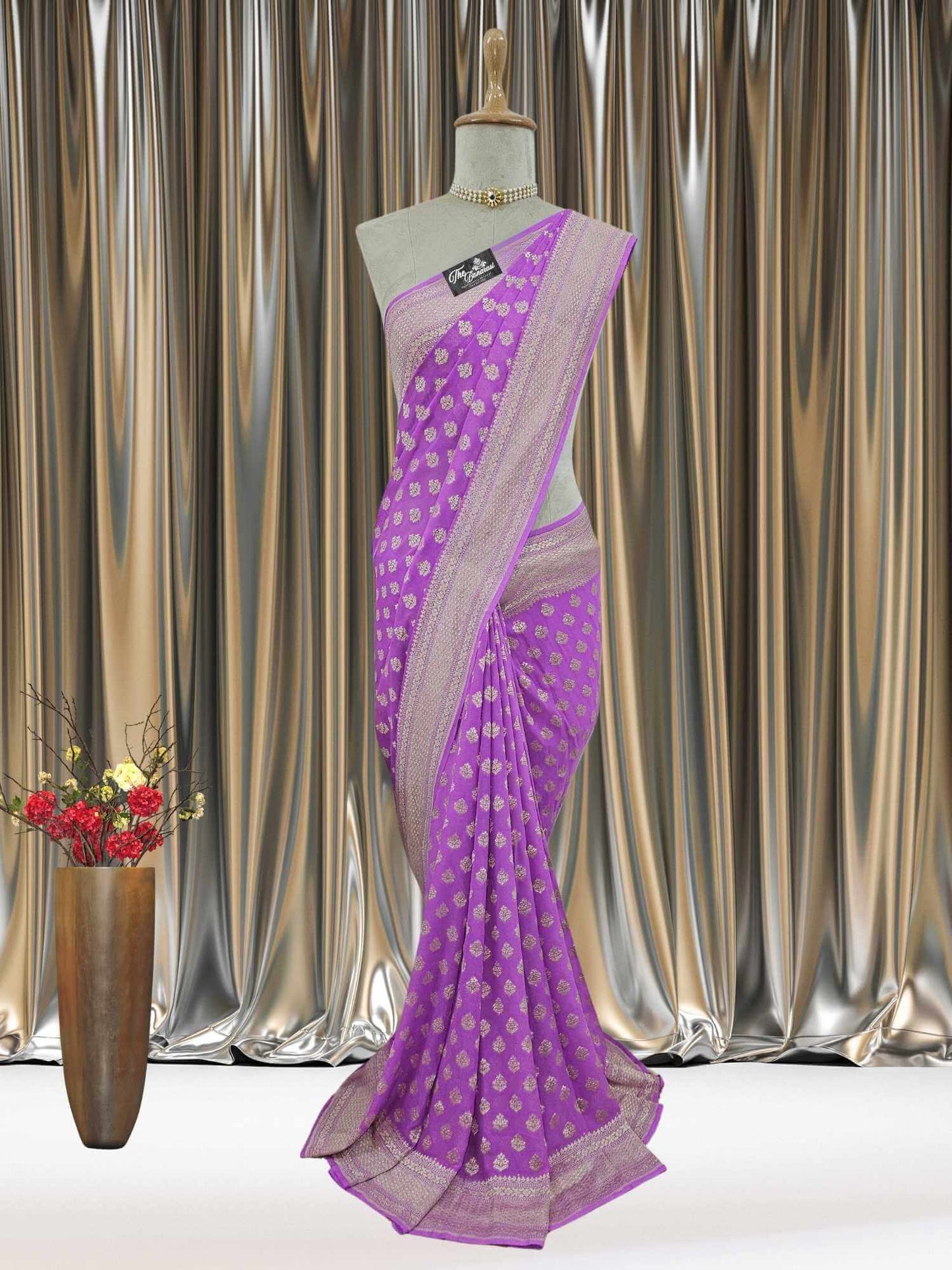 Orchid Color Khaddi Georgette Water Zari Banarasi Handloom Saree