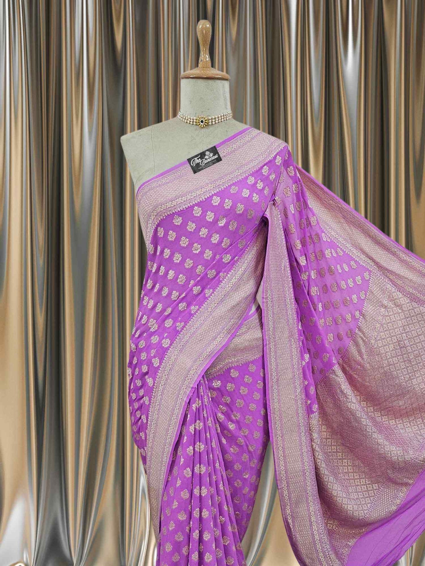 Orchid Color Khaddi Georgette Water Zari Banarasi Handloom Saree