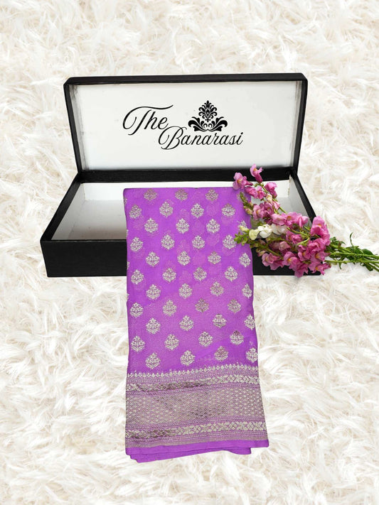 Orchid Color Khaddi Georgette Water Zari Banarasi Handloom Saree
