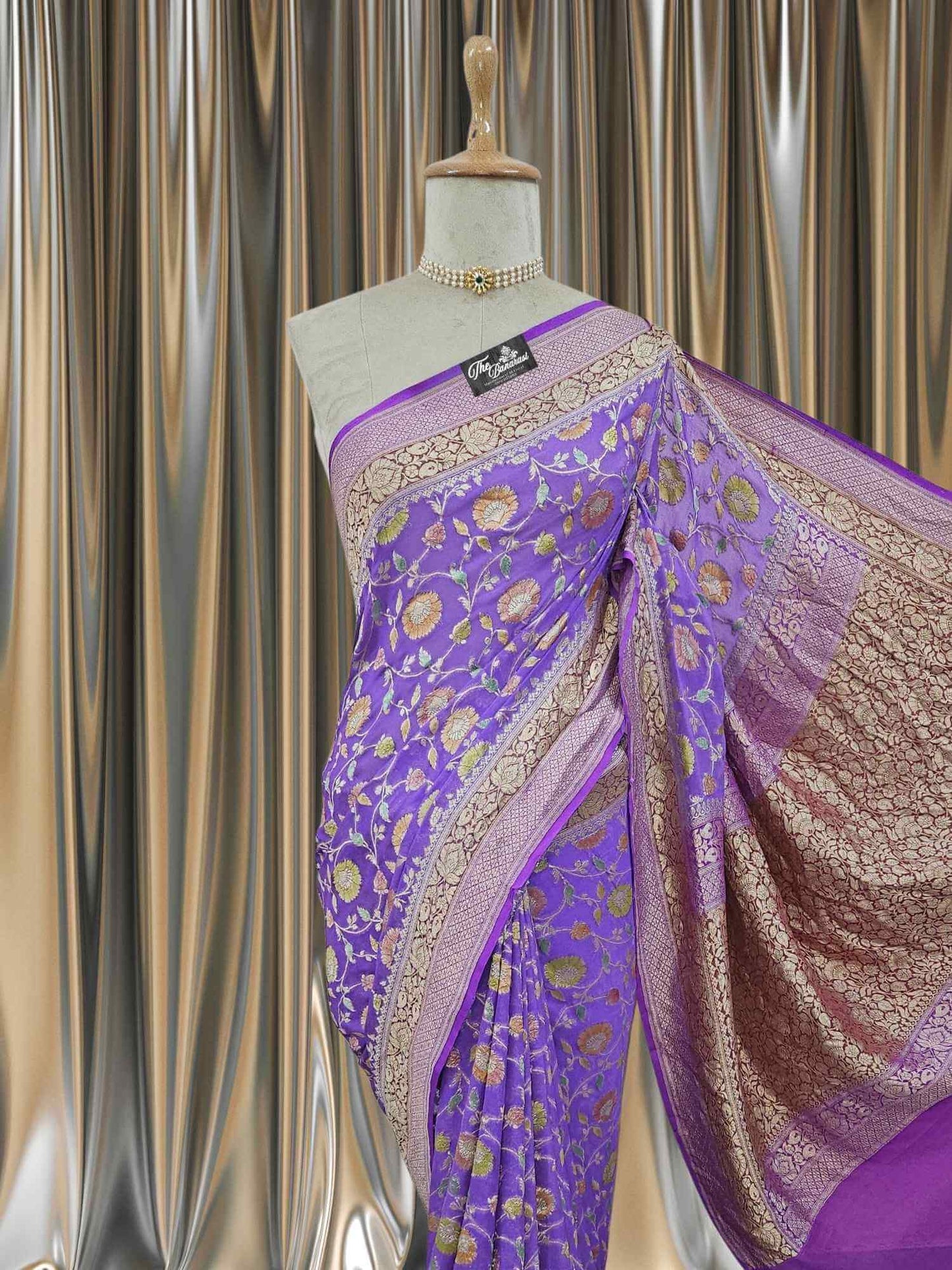Electric Violet Khaddi Georgette Water Zari Banarasi Handloom Saree