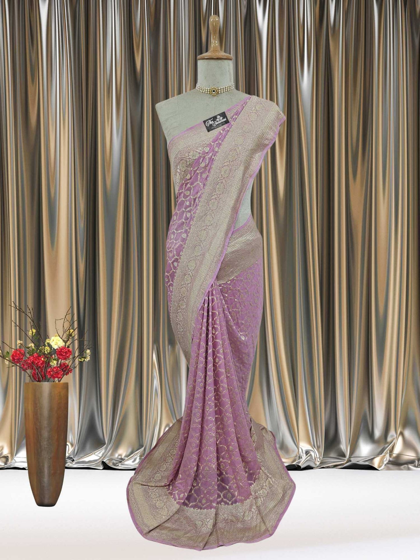 Baby Pink Khaddi Georgette Water Zari Banarasi Handloom Saree