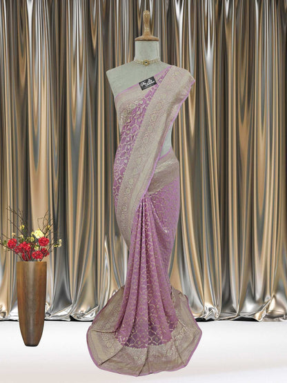Baby Pink Khaddi Georgette Water Zari Banarasi Handloom Saree