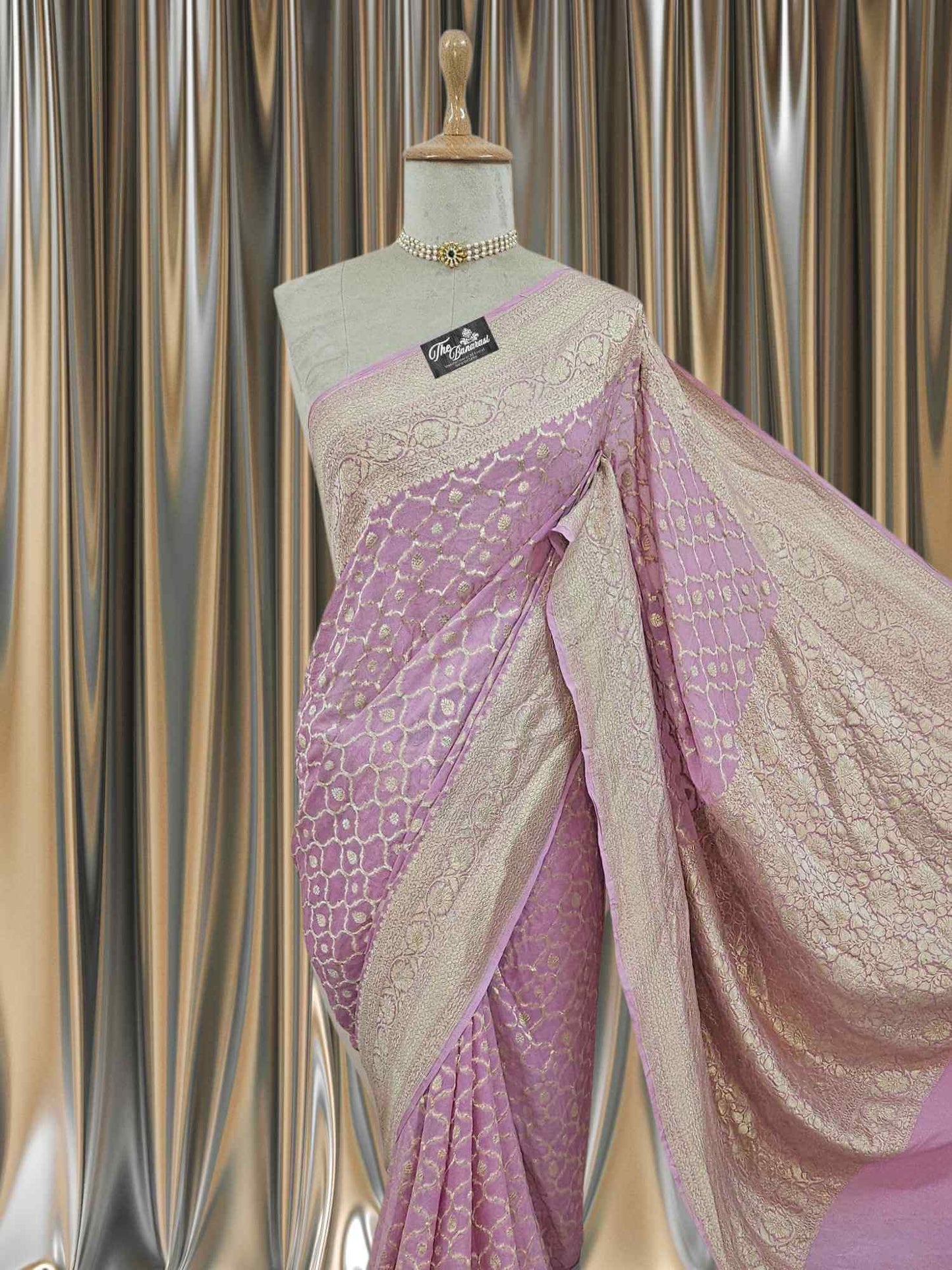 Baby Pink Khaddi Georgette Water Zari Banarasi Handloom Saree