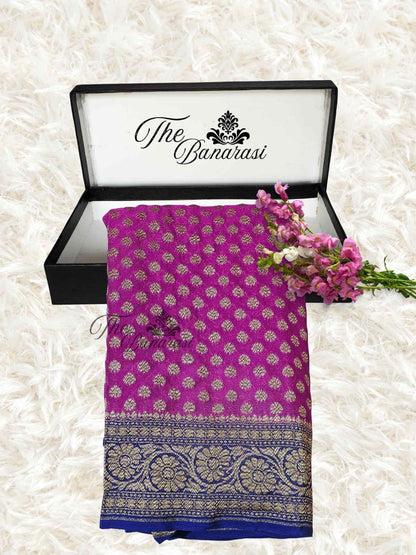 Strawberry Pink Khaddi Georgette Antique Zari Banarasi Handloom Saree