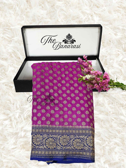 Strawberry Pink Khaddi Georgette Antique Zari Banarasi Handloom Saree