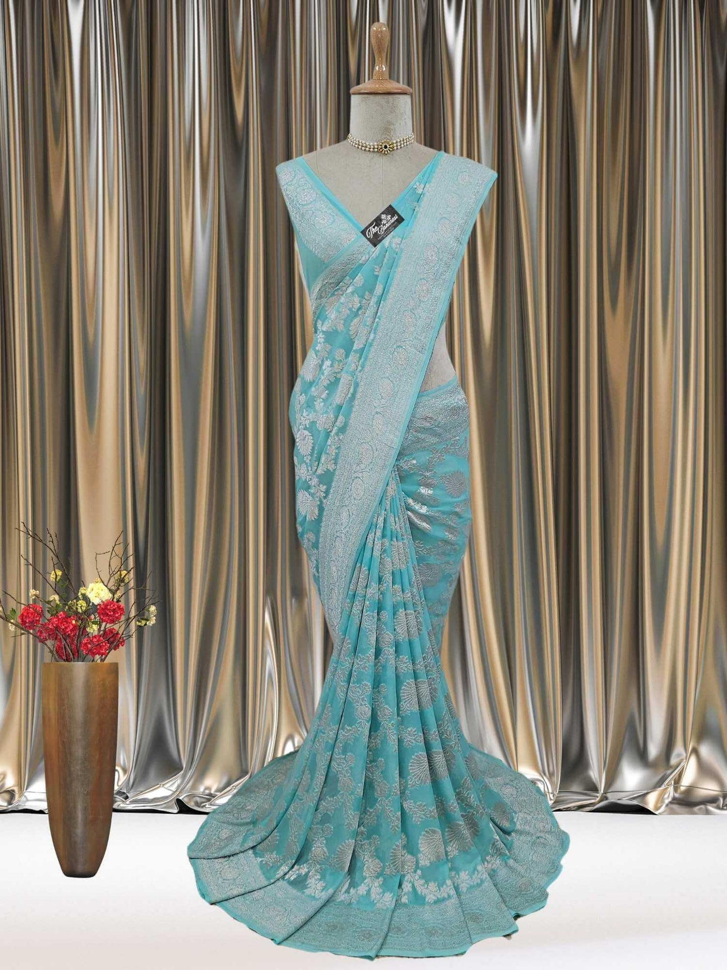 Baby Blue Khaddi Georgette Water Zari Banarasi Handloom Saree