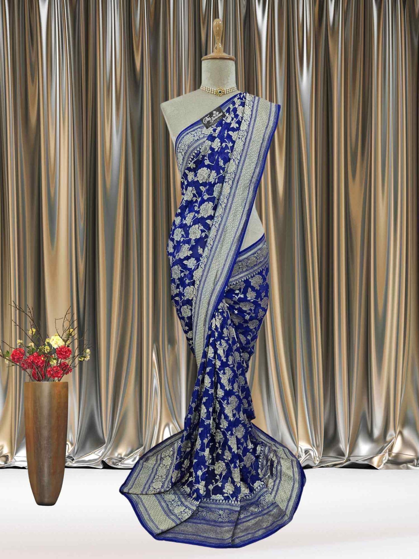 Royal Blue Khaddi Georgette Water Zari Banarasi Handloom Saree