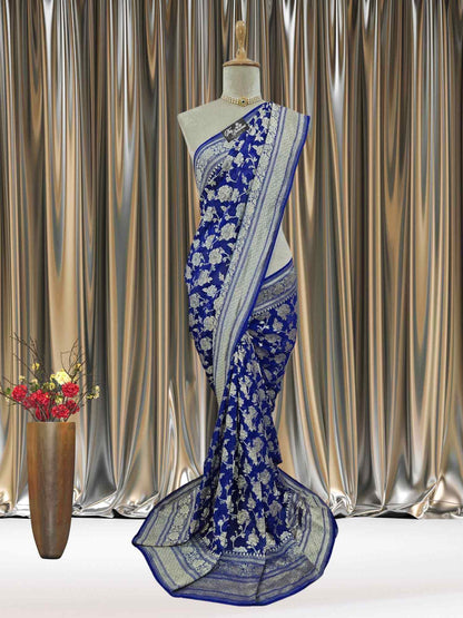 Royal Blue Khaddi Georgette Water Zari Banarasi Handloom Saree