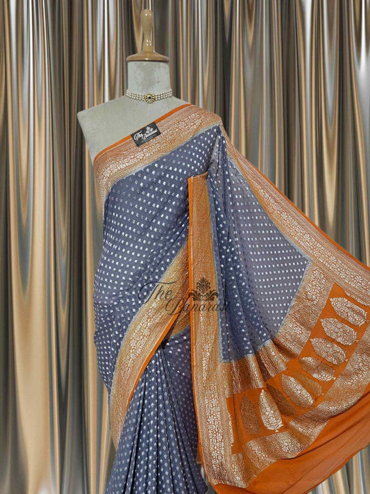 Grey Khaddi Georgette Water Zari Banarasi Handloom Saree