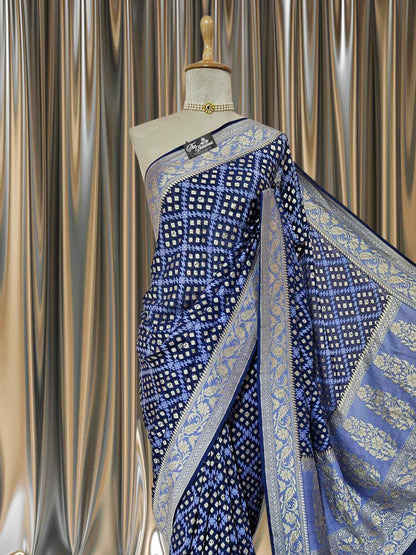 Denim Blue Khaddi Georgette Water Zari Banarasi Handloom Saree