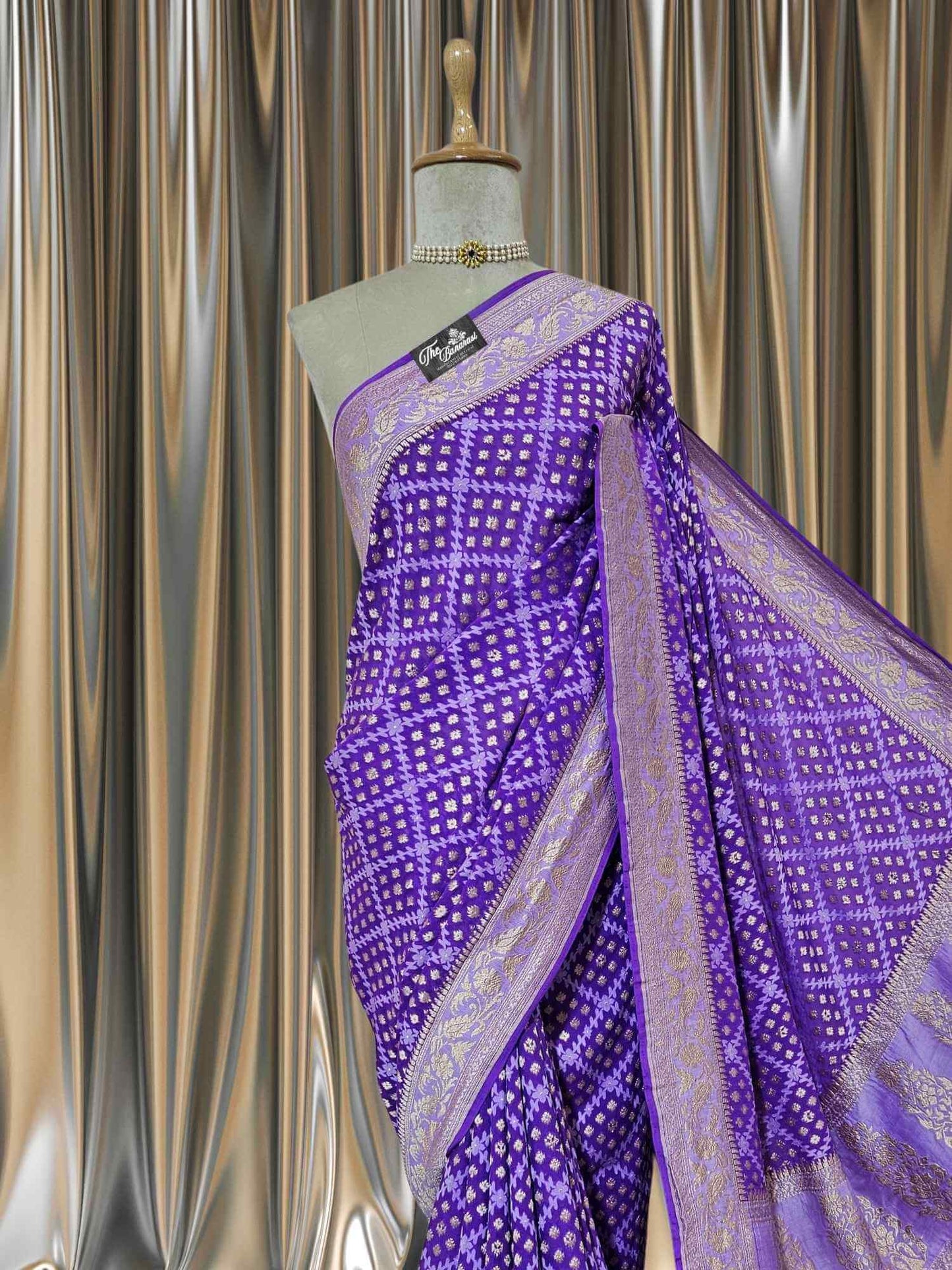 Purple Khaddi Georgette Water Zari Banarasi Handloom Saree
