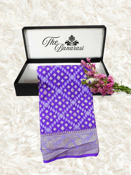 Purple Khaddi Georgette Water Zari Banarasi Handloom Saree