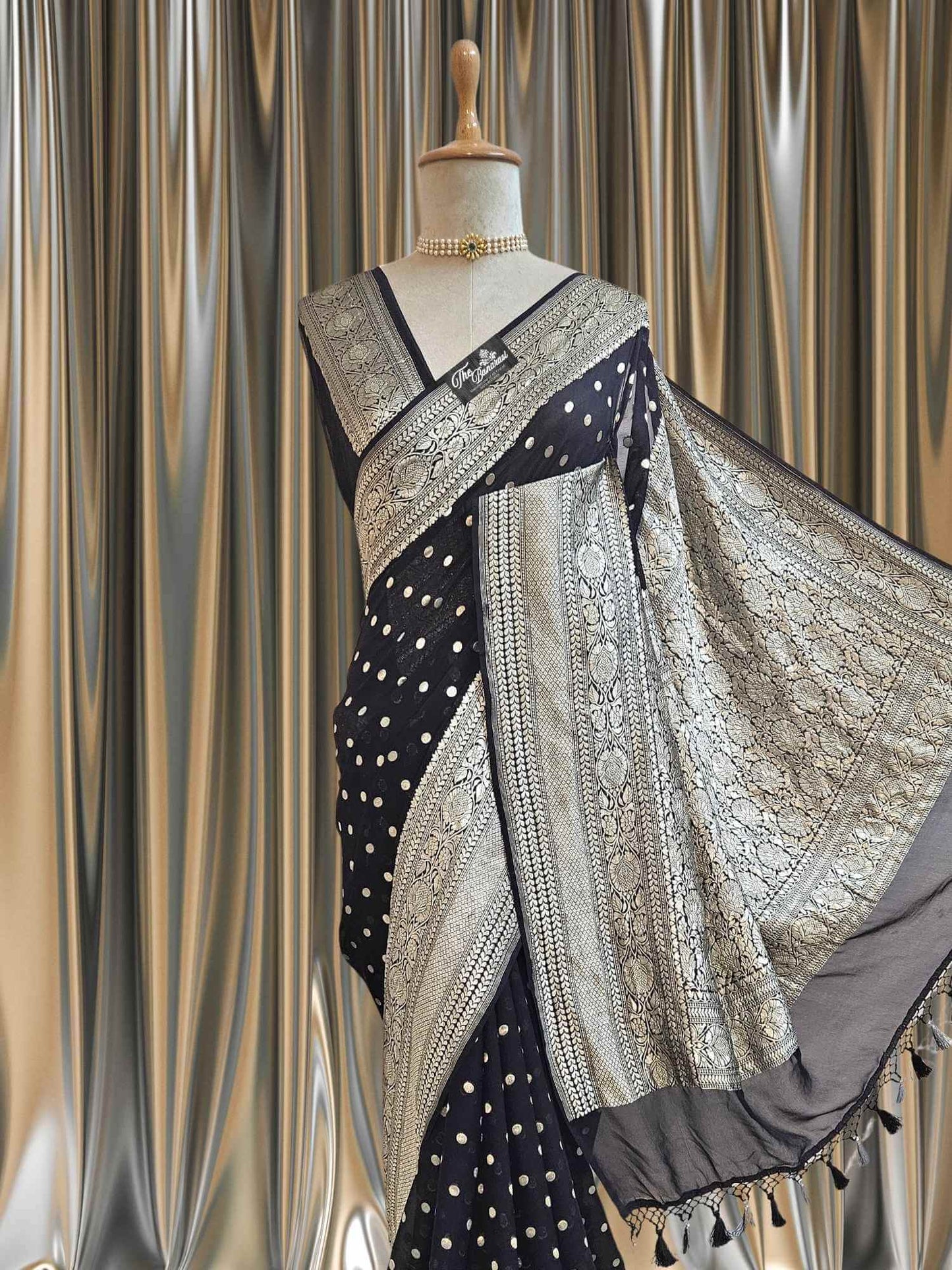 Black Khaddi Georgette Water Zari Banarasi Handloom Saree