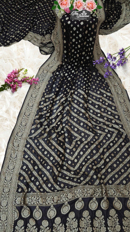 Black Khaddi Georgette Water Zari Banarasi Handloom Saree