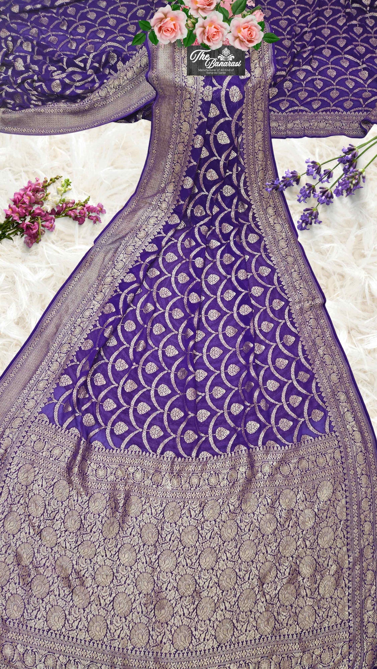 Berry Blue Khaddi Georgette Water Zari Banarasi Handloom Saree