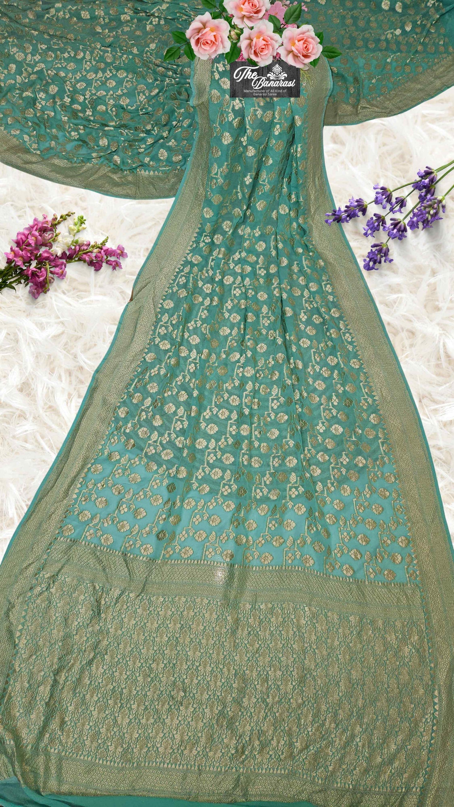 Arctic Blue Khaddi Georgette Water Zari Banarasi Handloom Saree