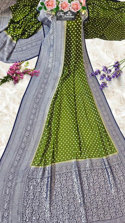 Dual-hue Khaddi Georgette Water Zari Banarasi Handloom Saree