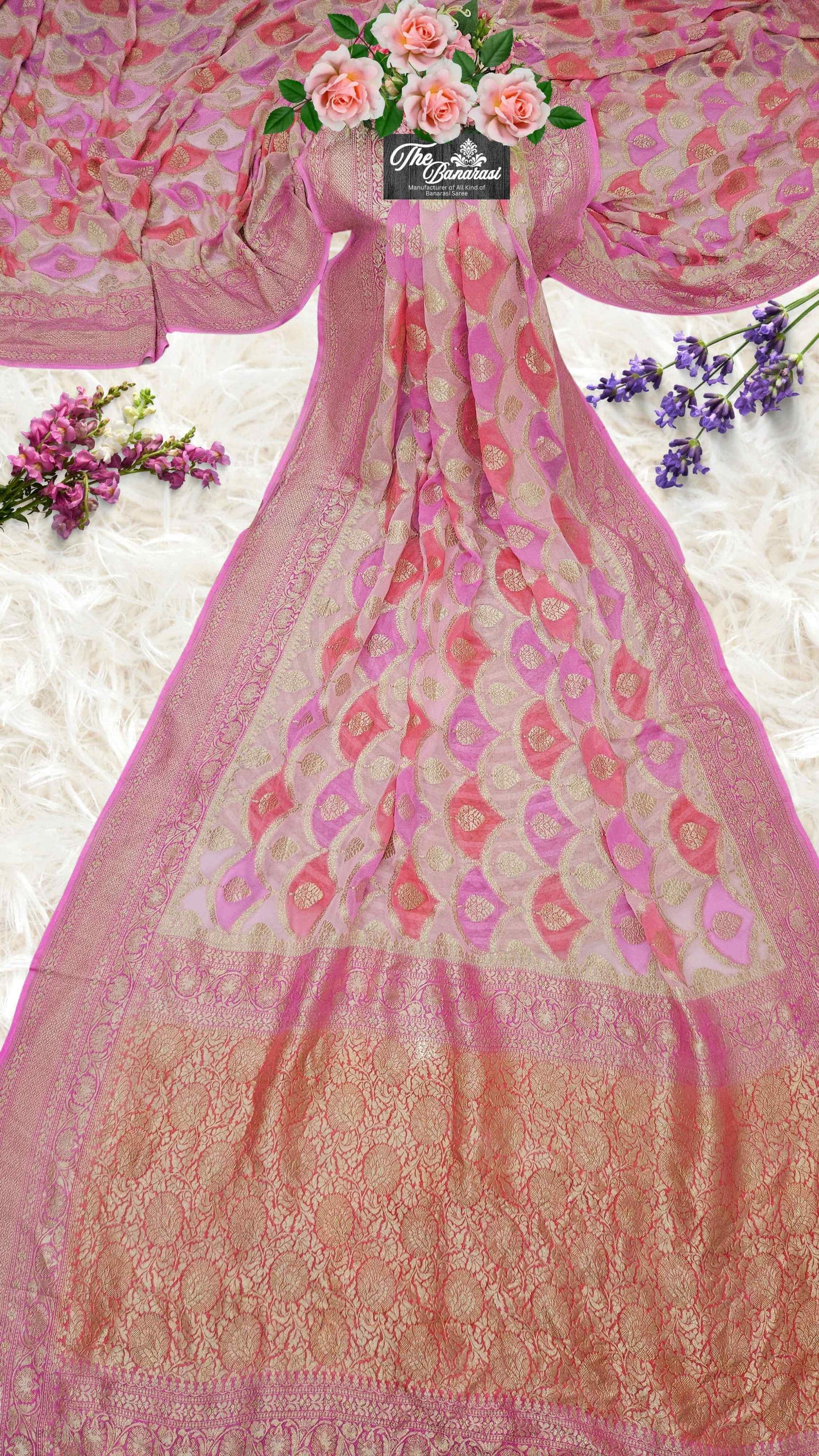 Light Pink Khaddi Georgette Water Zari Banarasi Handloom Saree
