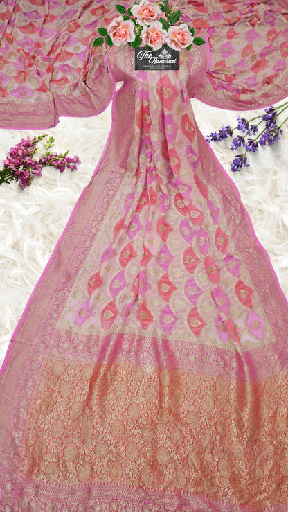 Light Pink Khaddi Georgette Water Zari Banarasi Handloom Saree