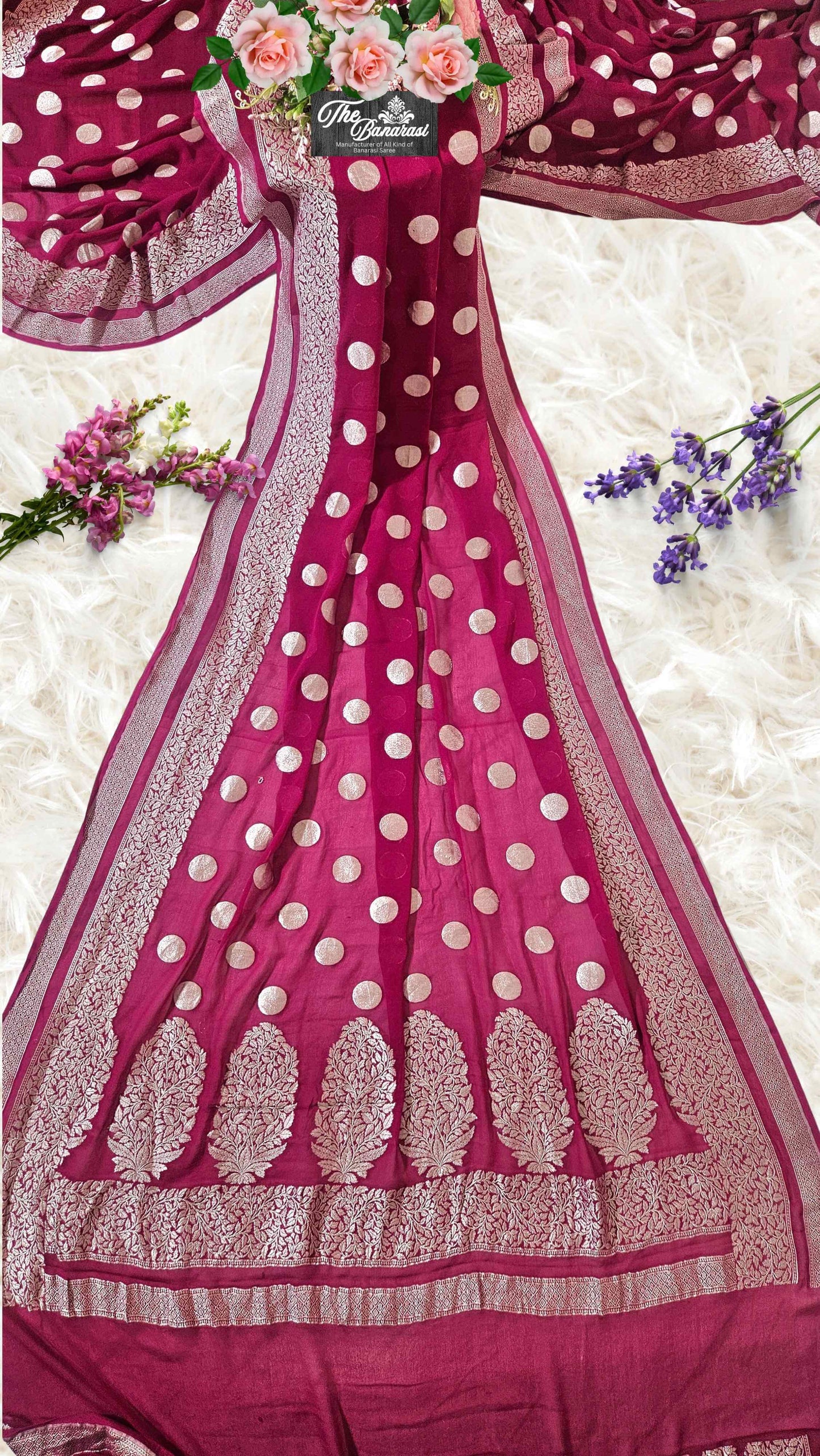 Rouge Pink Khaddi Georgette Water Zari Banarasi Handloom Saree