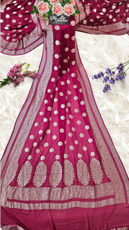 Rouge Pink Khaddi Georgette Water Zari Banarasi Handloom Saree