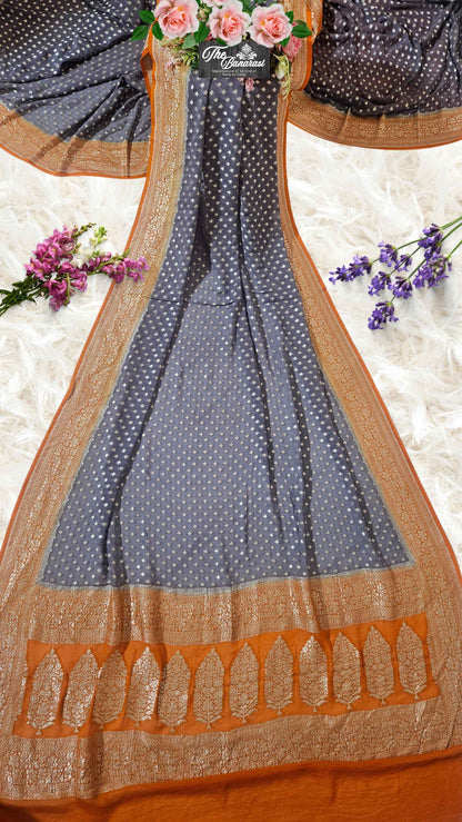 Grey Khaddi Georgette Water Zari Banarasi Handloom Saree