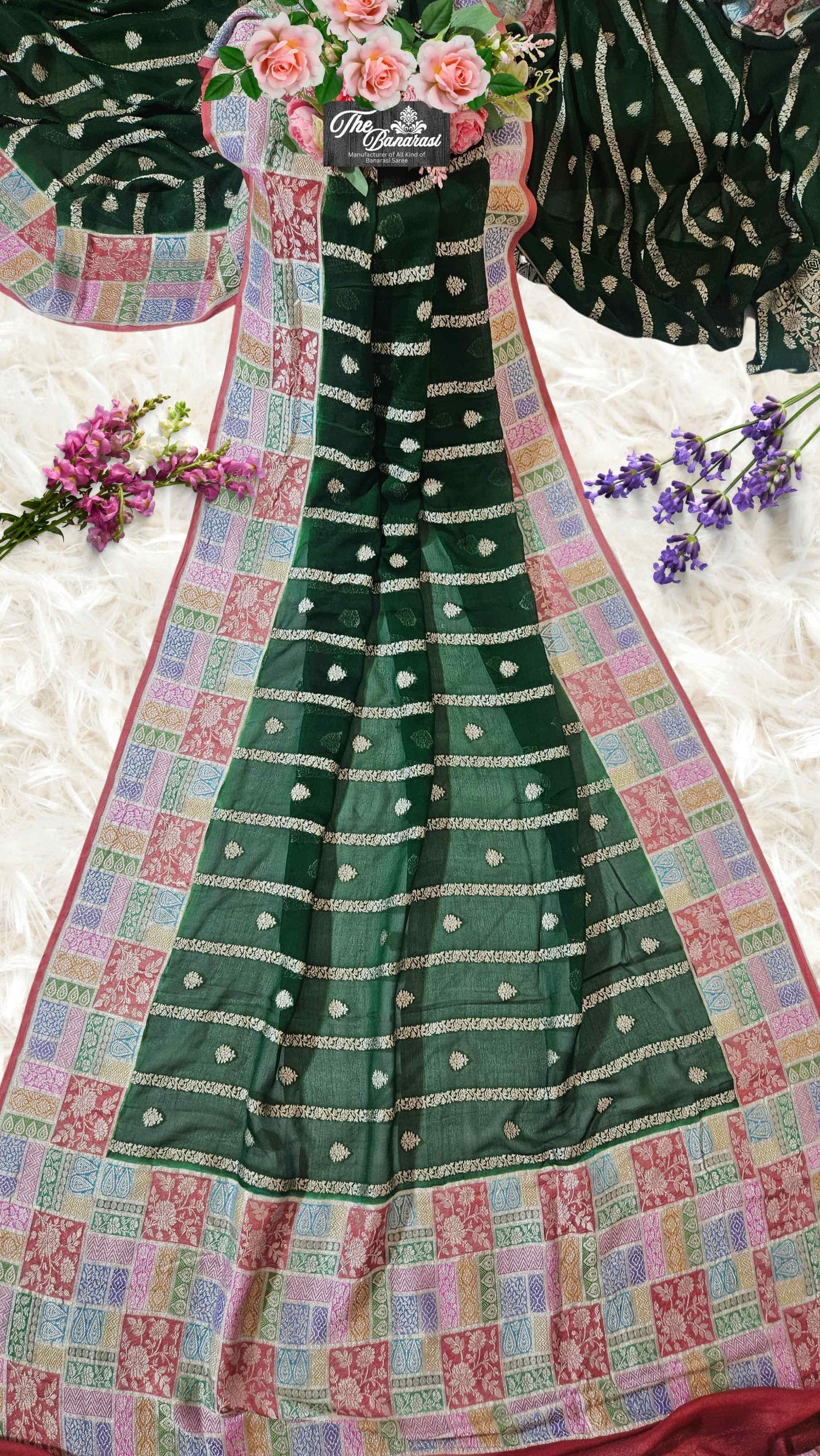 Forest Green Khaddi Georgette Water Zari Banarasi Handloom Saree