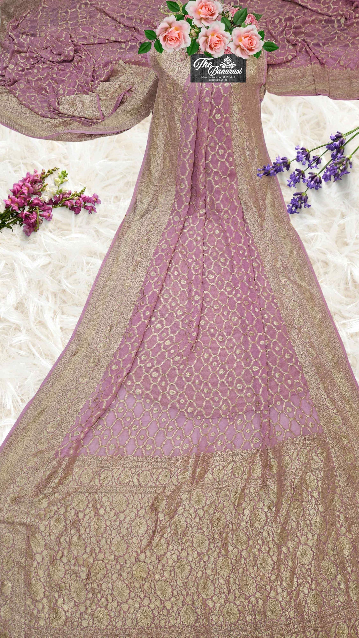 Baby Pink Khaddi Georgette Water Zari Banarasi Handloom Saree
