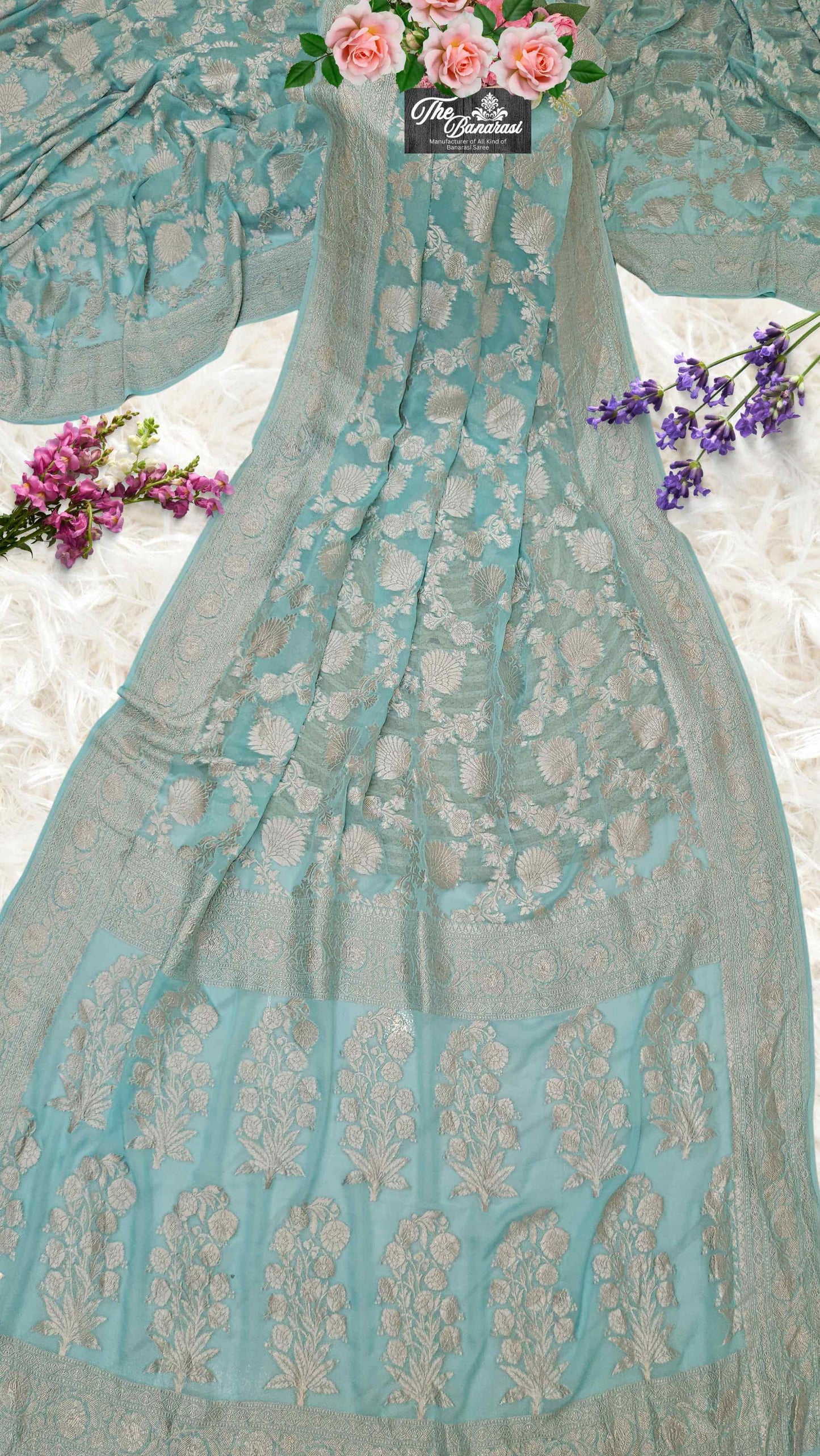 Baby Blue Khaddi Georgette Water Zari Banarasi Handloom Saree