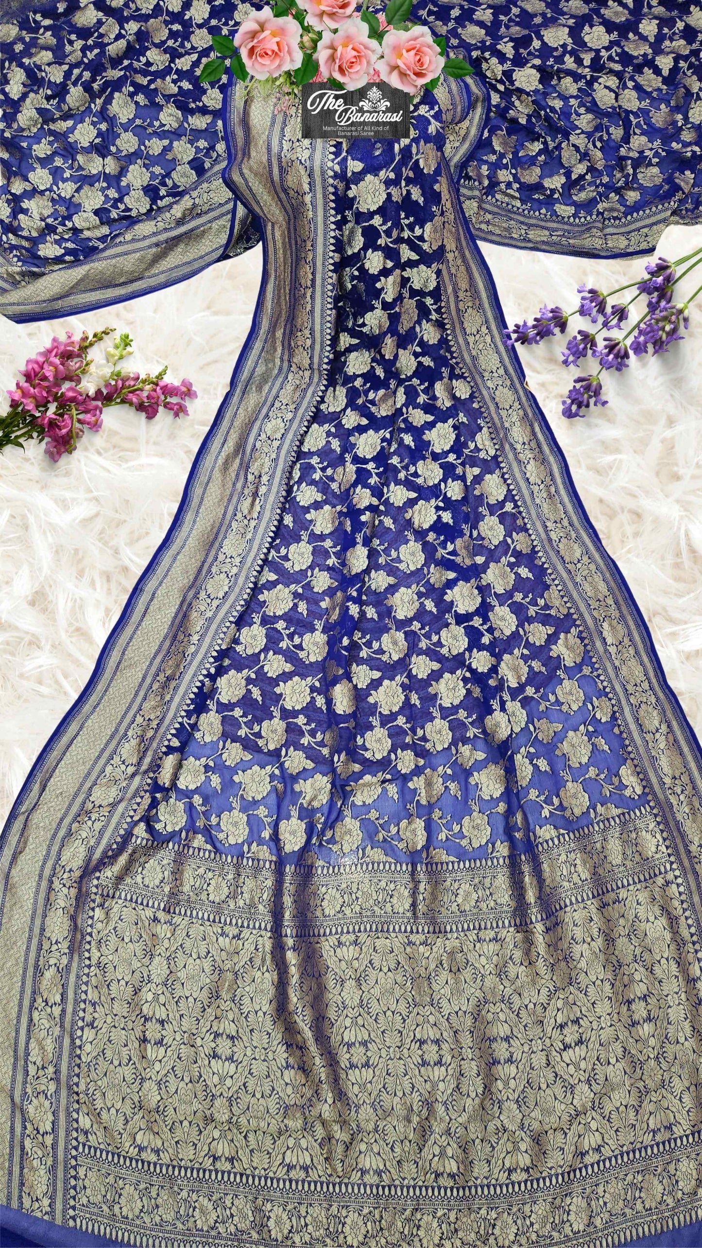 Royal Blue Khaddi Georgette Water Zari Banarasi Handloom Saree