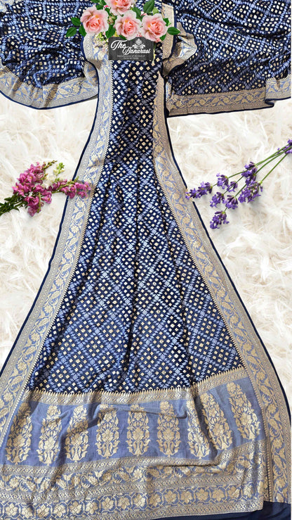 Denim Blue Khaddi Georgette Water Zari Banarasi Handloom Saree