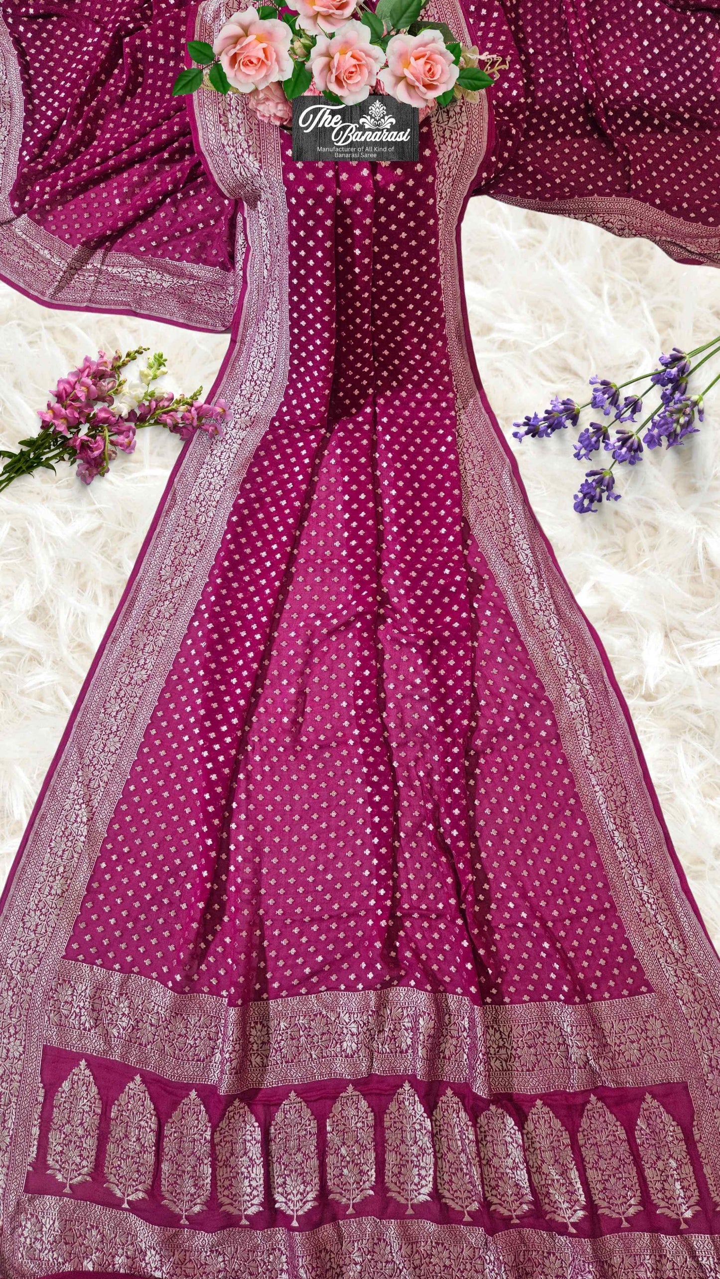 Strawberry Pink Khaddi Georgette Water Zari Banarasi Handloom Saree