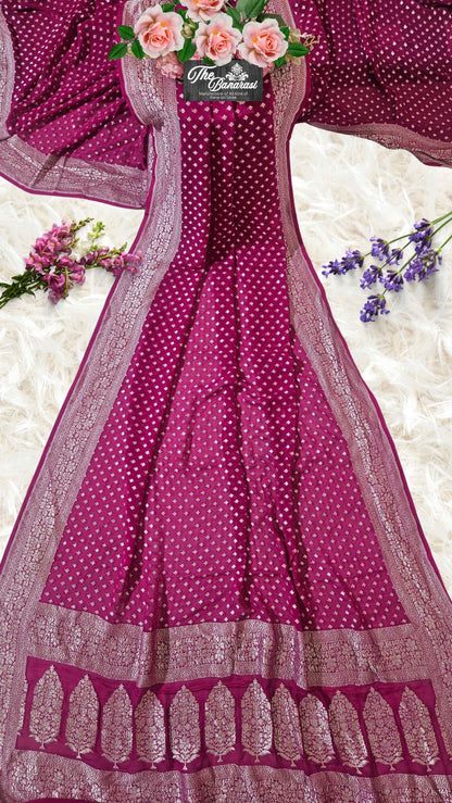 Strawberry Pink Khaddi Georgette Water Zari Banarasi Handloom Saree