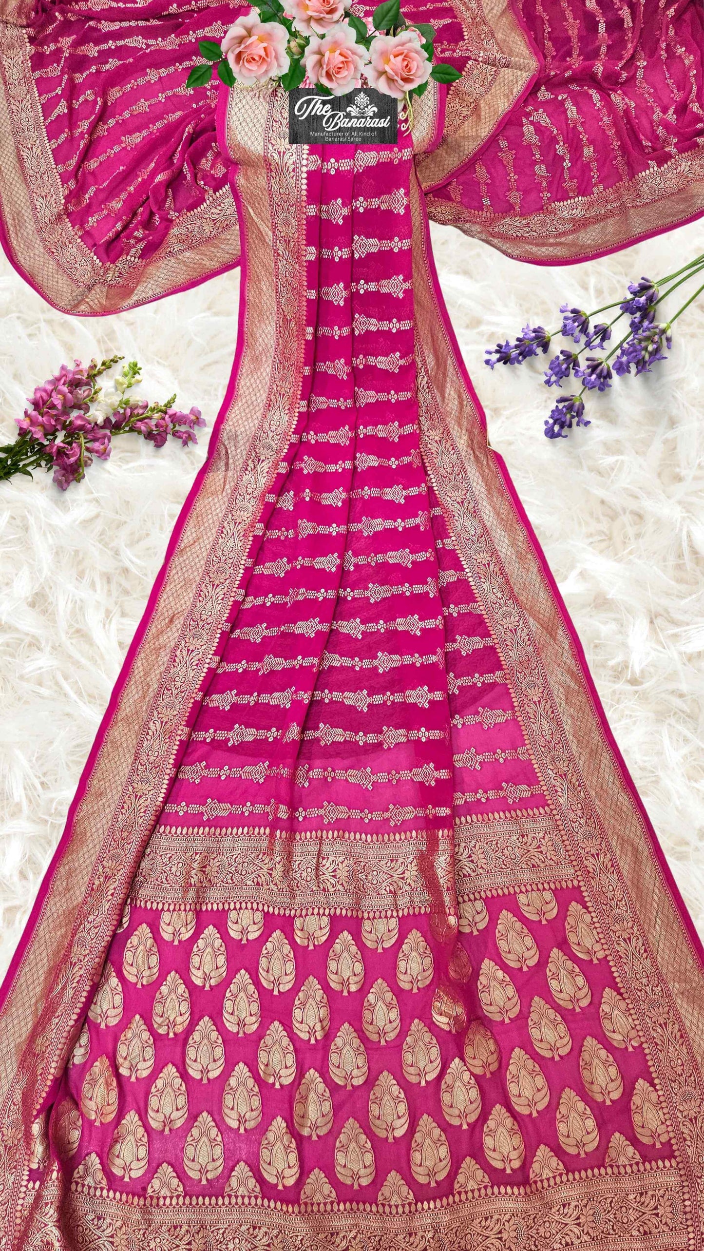 Rani Pink Khaddi Georgette Water Zari Banarasi Handloom Saree