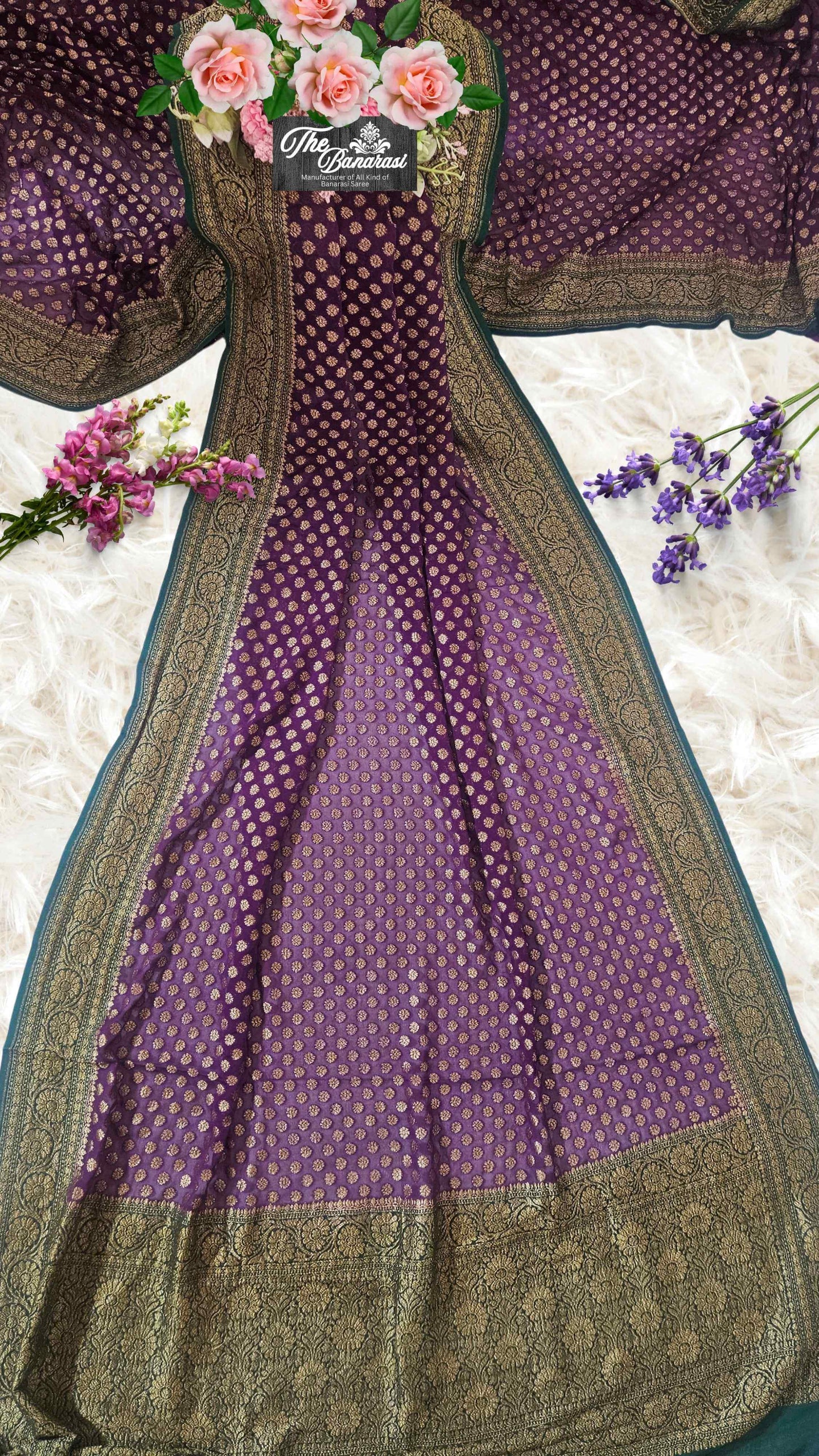 Deep Purple Khaddi Georgette Antique Zari Banarasi Handloom Saree