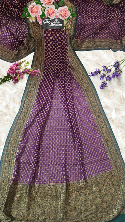 Deep Purple Khaddi Georgette Antique Zari Banarasi Handloom Saree