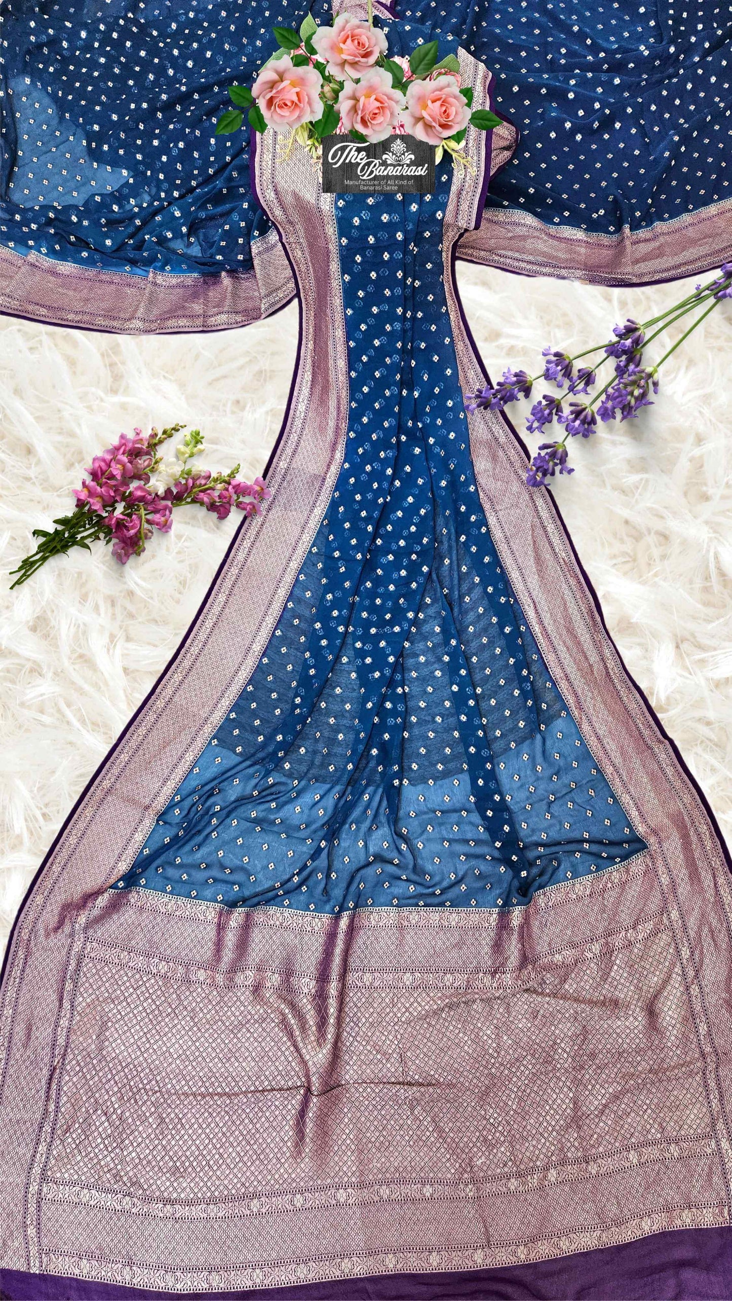Royal Blue Khaddi Georgette Water Zari Banarasi Handloom Saree