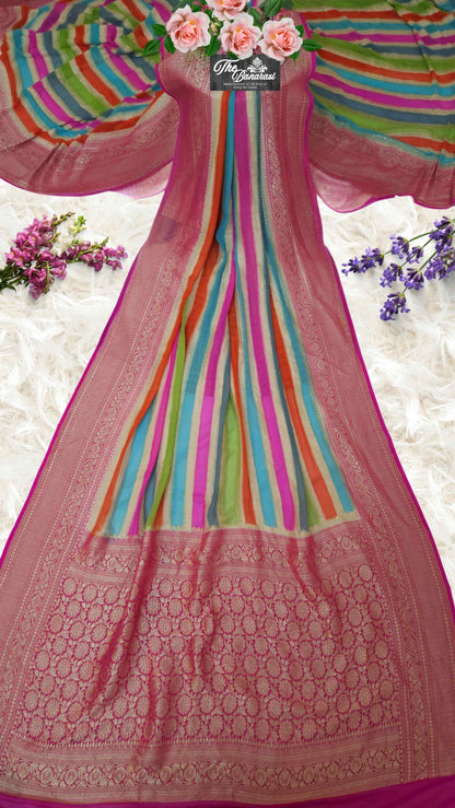 Multi Color Khaddi Georgette Water Zari Banarasi Handloom Saree