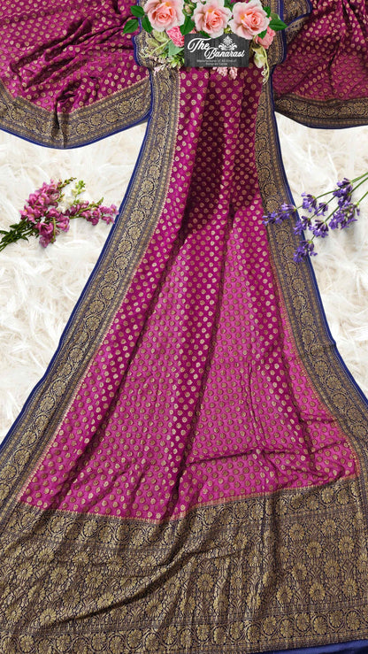 Strawberry Pink Khaddi Georgette Antique Zari Banarasi Handloom Saree