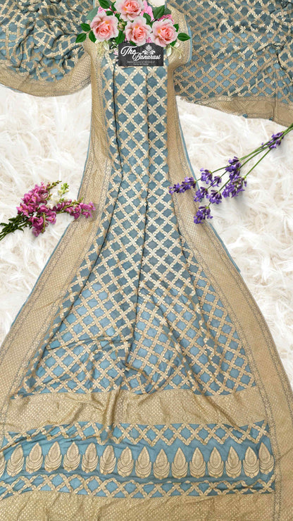 Sky Blue Khaddi Georgette Water Zari Banarasi Handloom Saree
