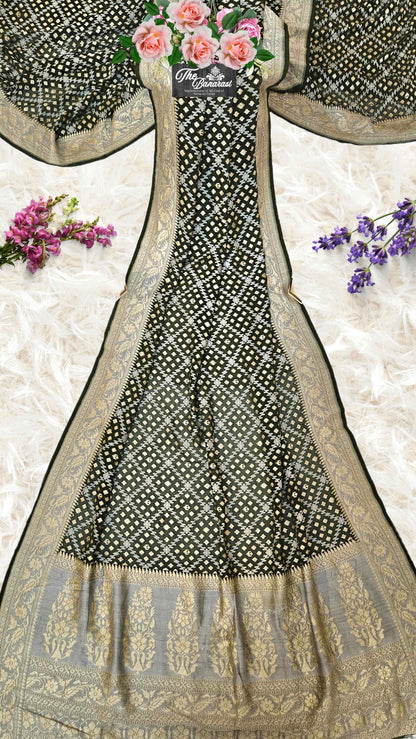 Olive Green Khaddi Georgette Water Zari Banarasi Handloom Saree