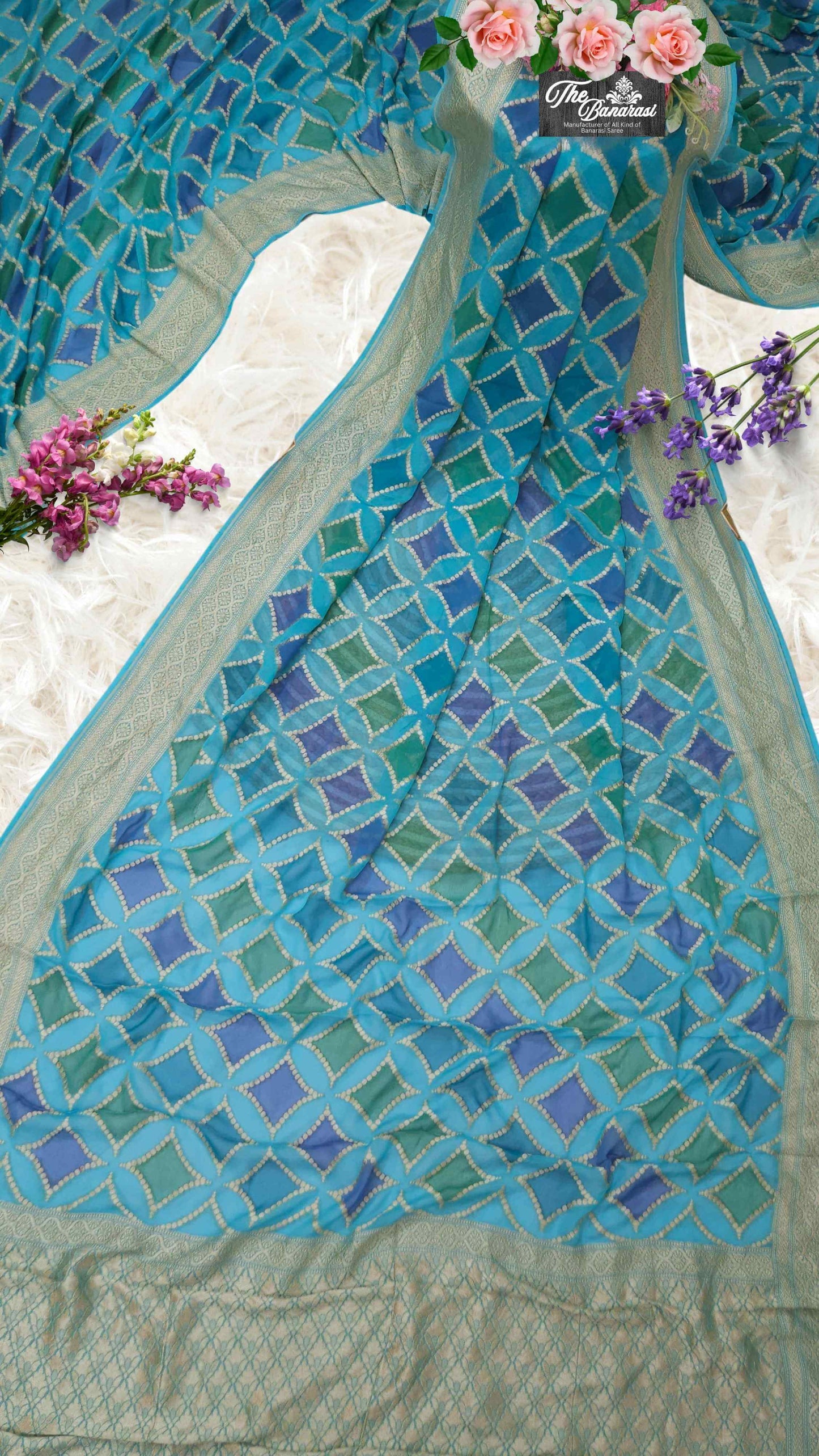 Sky Blue Georgette Water Zari Banarasi Handloom Saree