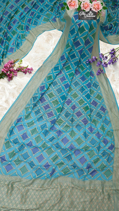 Sky Blue Georgette Water Zari Banarasi Handloom Saree
