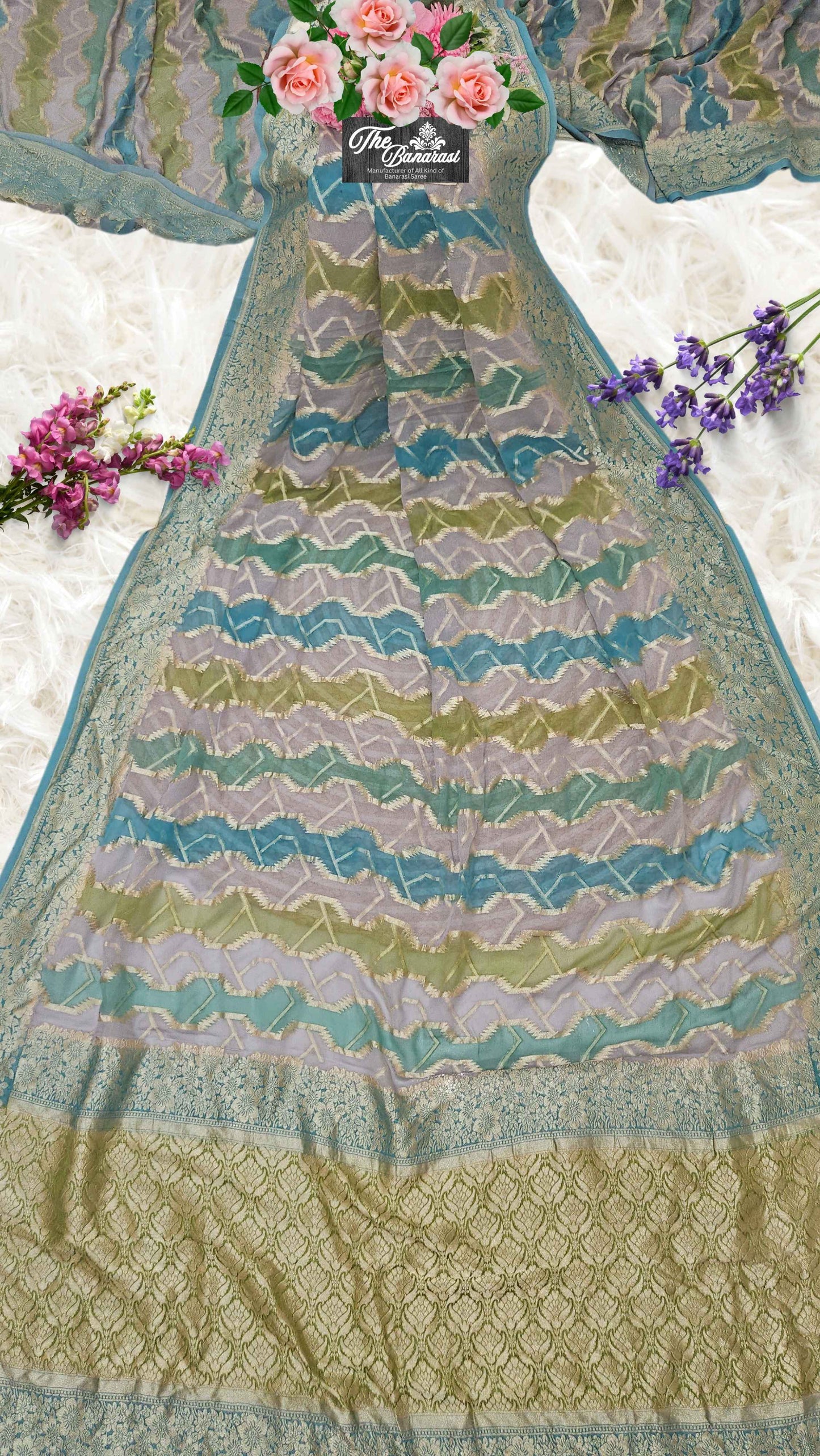 Colorful Khaddi Georgette Water Zari Banarasi Handloom Saree