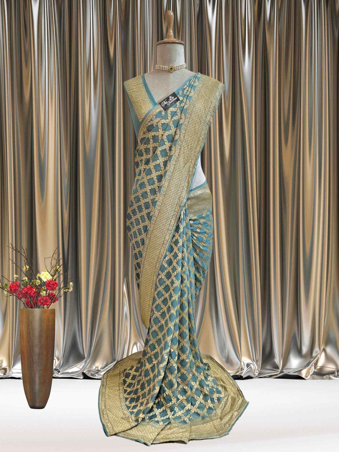 Sky Blue Khaddi Georgette Water Zari Banarasi Handloom Saree