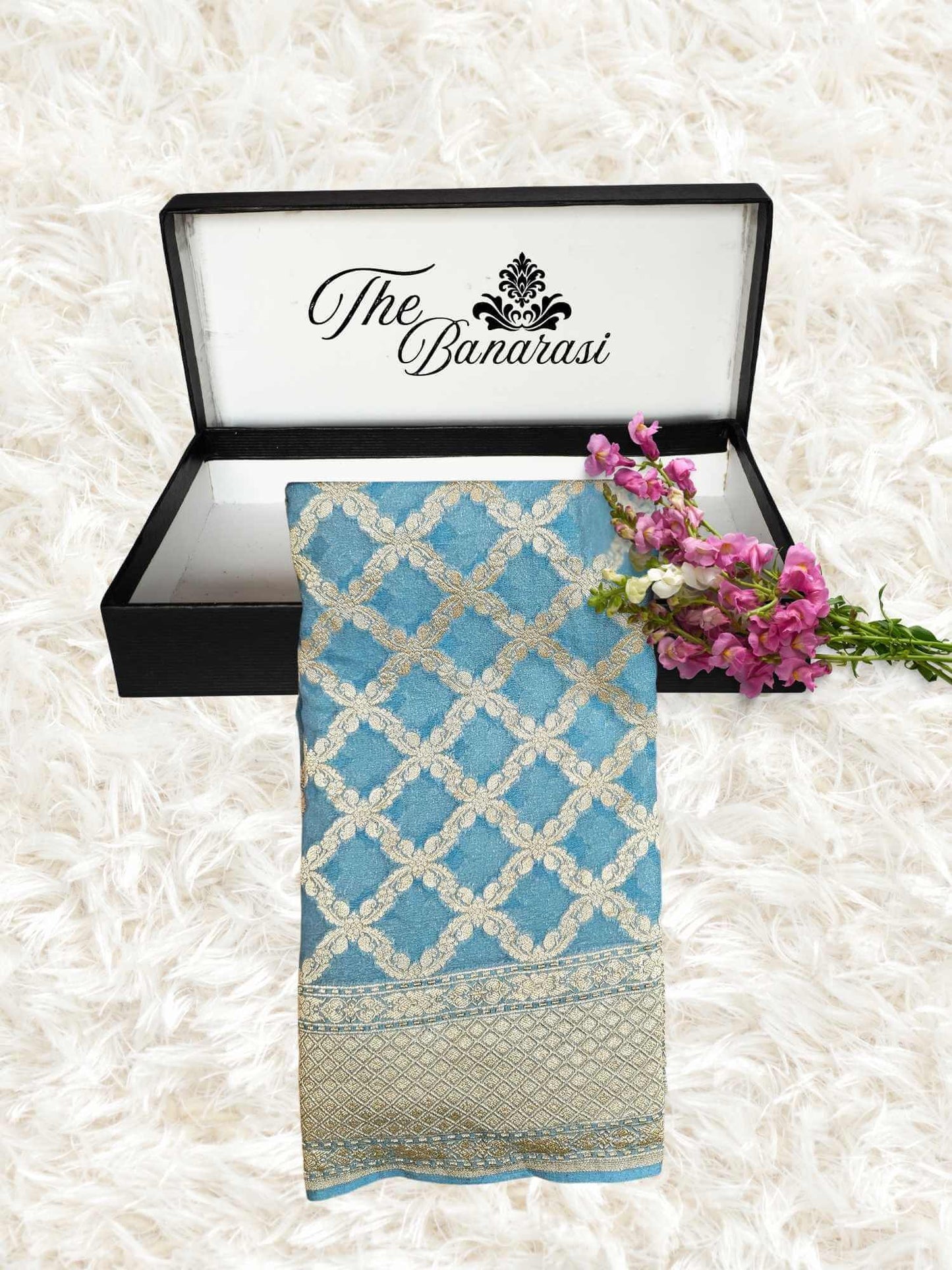 Sky Blue Khaddi Georgette Water Zari Banarasi Handloom Saree