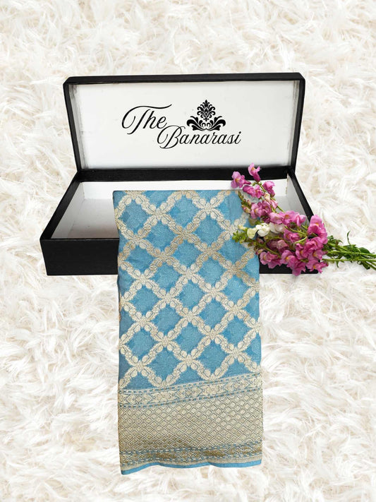 Sky Blue Khaddi Georgette Water Zari Banarasi Handloom Saree